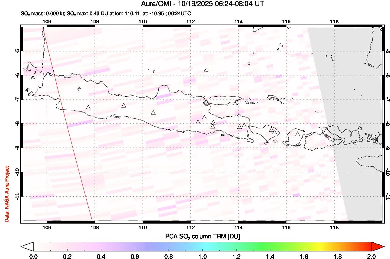 A sulfur dioxide image over Java, Indonesia on Oct 19, 2025.