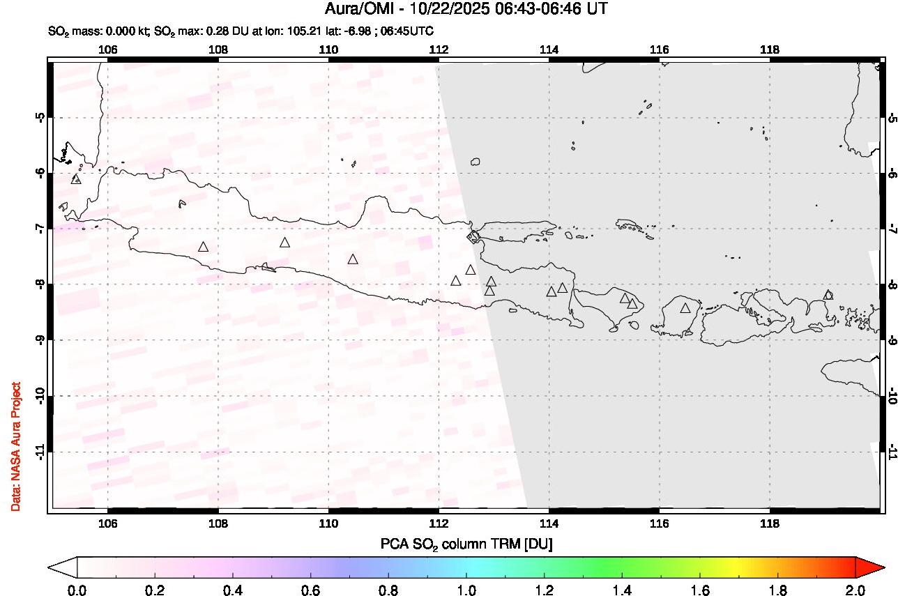 A sulfur dioxide image over Java, Indonesia on Oct 22, 2025.