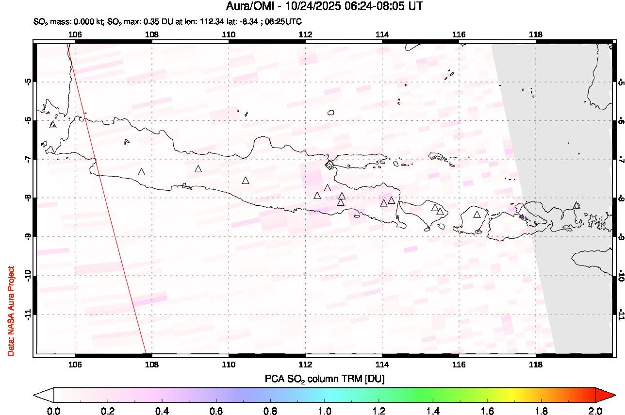 A sulfur dioxide image over Java, Indonesia on Oct 24, 2025.