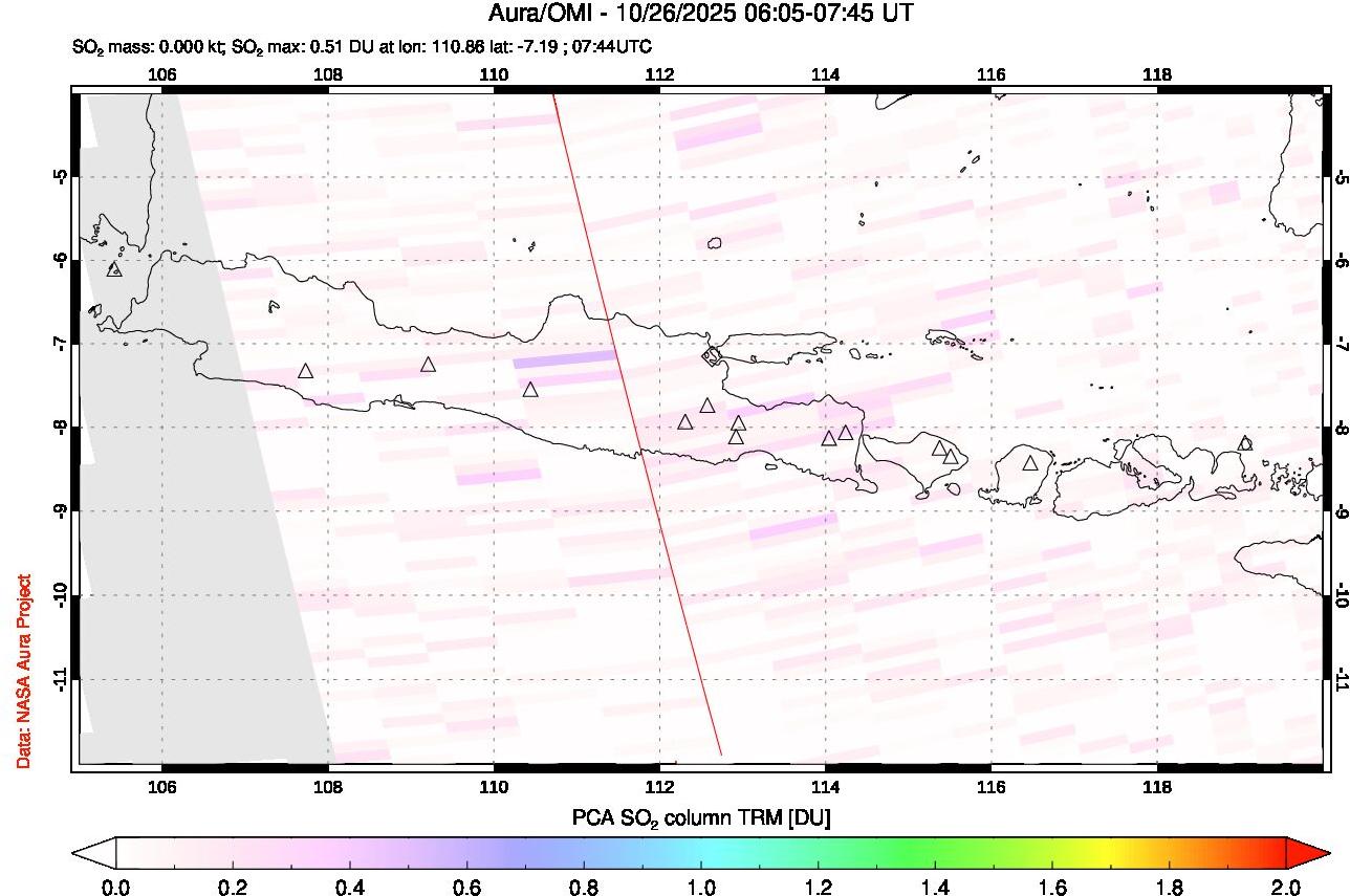 A sulfur dioxide image over Java, Indonesia on Oct 26, 2025.