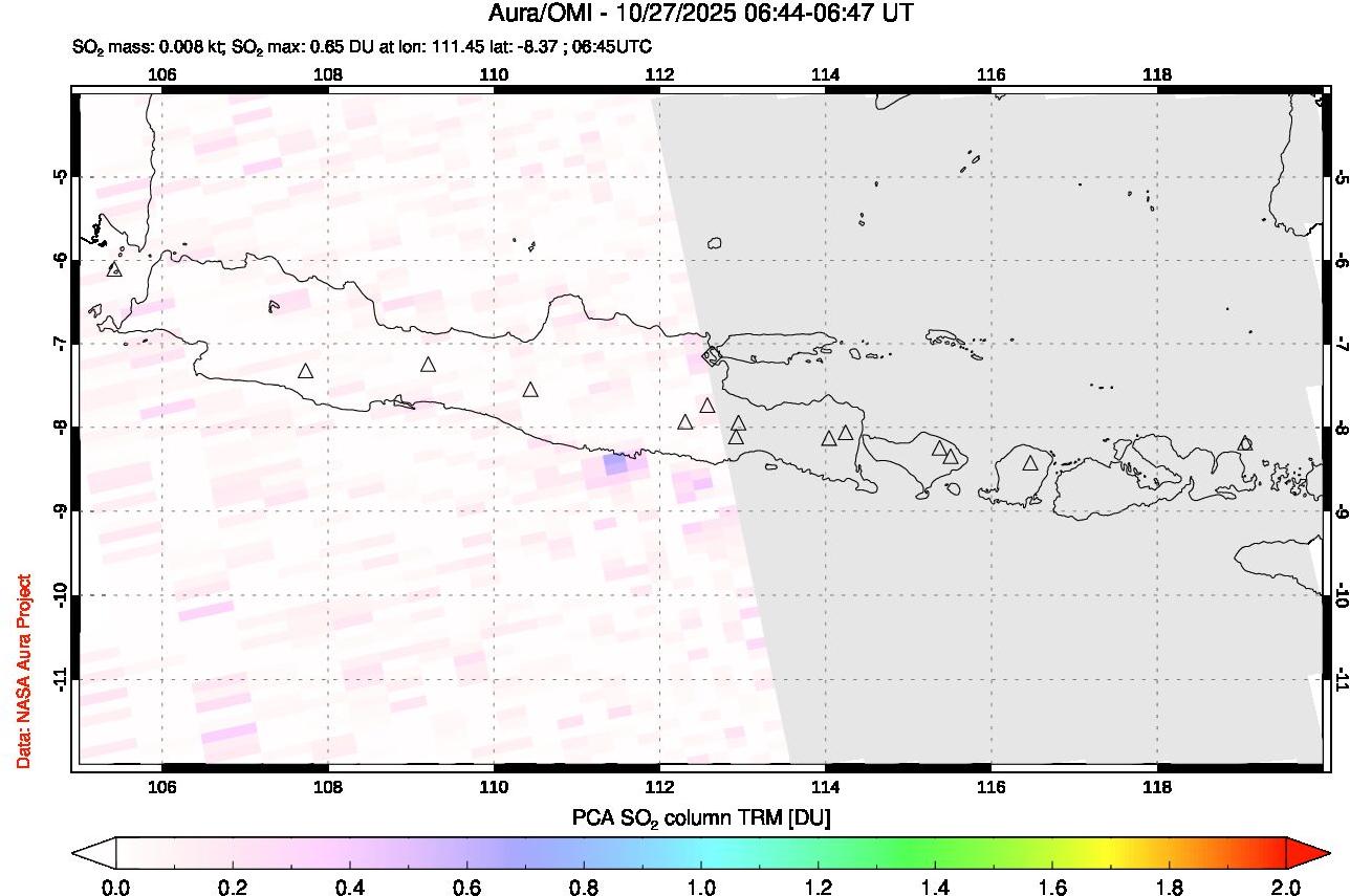 A sulfur dioxide image over Java, Indonesia on Oct 27, 2025.