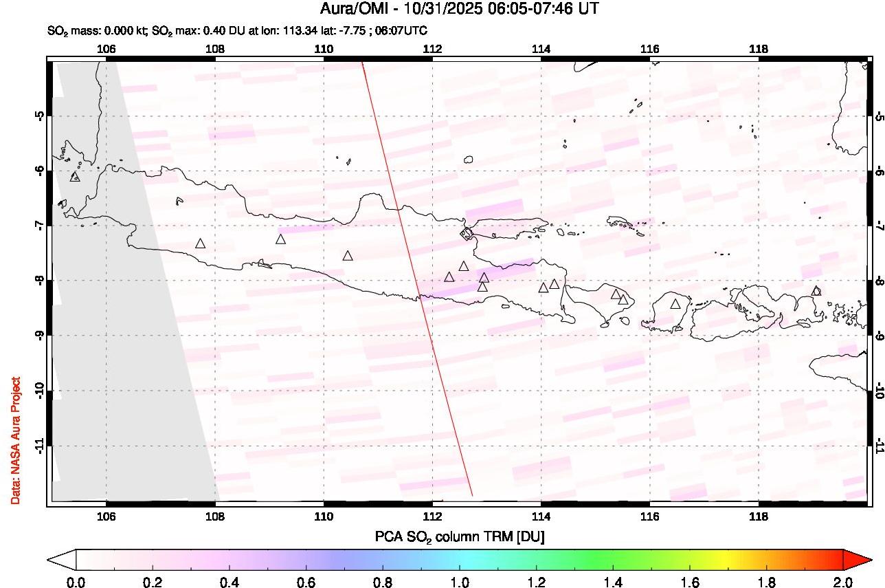 A sulfur dioxide image over Java, Indonesia on Oct 31, 2025.