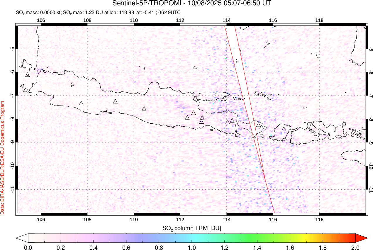 A sulfur dioxide image over Java, Indonesia on Oct 08, 2025.