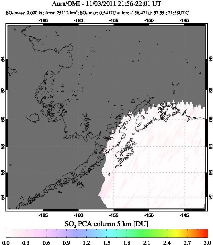A sulfur dioxide image over Alaska, USA on Nov 03, 2011.