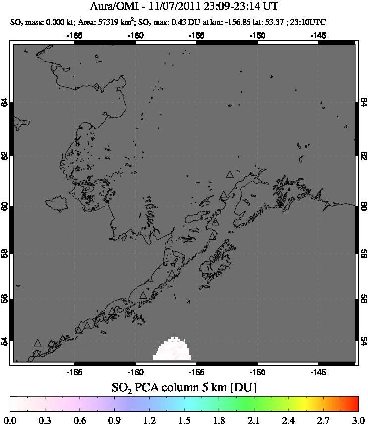 A sulfur dioxide image over Alaska, USA on Nov 07, 2011.