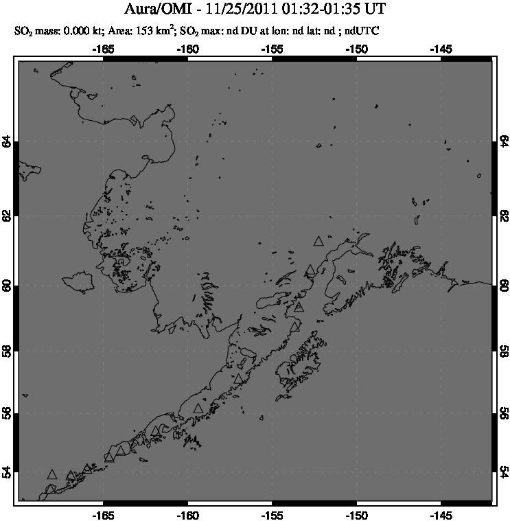 A sulfur dioxide image over Alaska, USA on Nov 25, 2011.