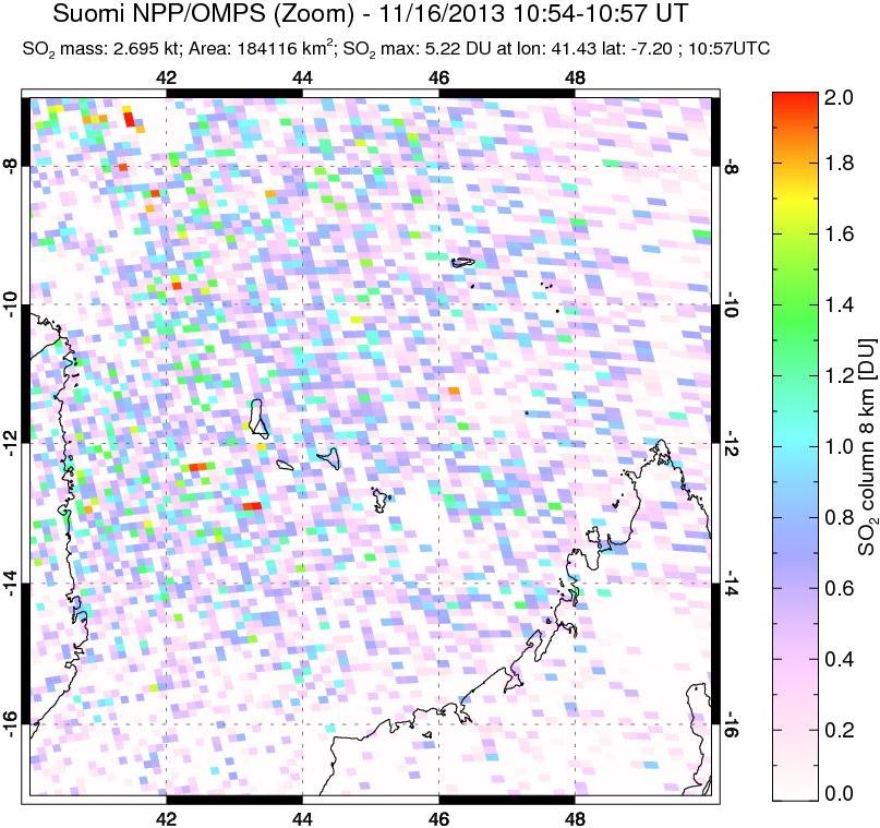 A sulfur dioxide image over Comoro Islands on Nov 16, 2013.