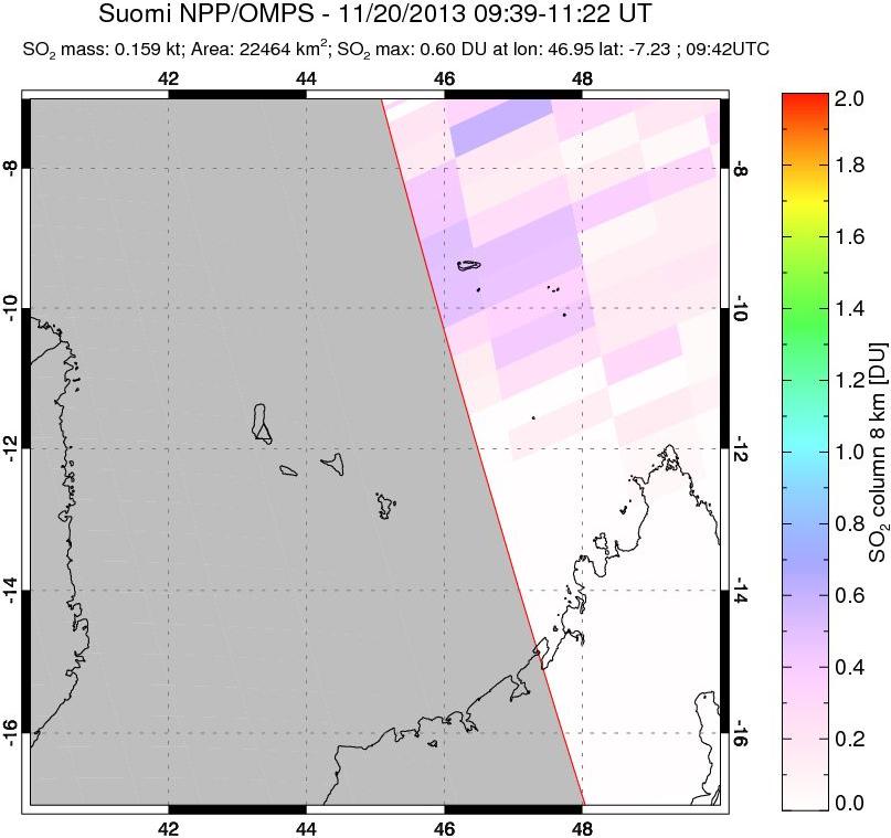 A sulfur dioxide image over Comoro Islands on Nov 20, 2013.