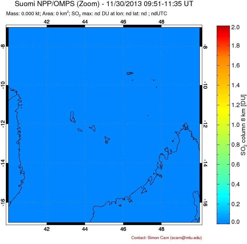 A sulfur dioxide image over Comoro Islands on Nov 30, 2013.