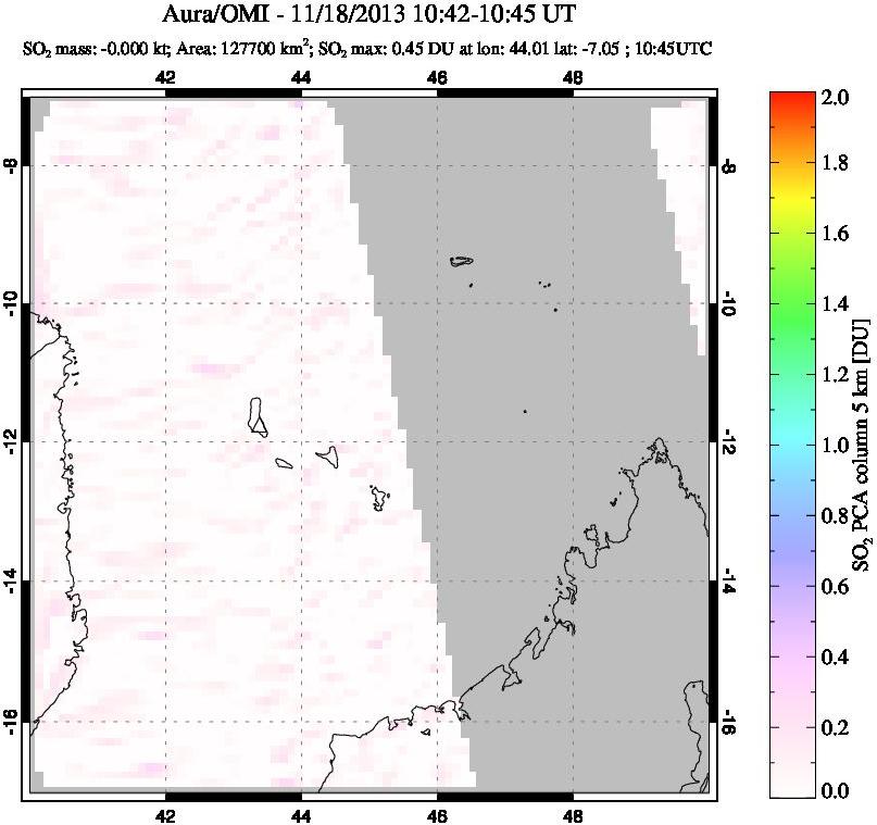 A sulfur dioxide image over Comoro Islands on Nov 18, 2013.