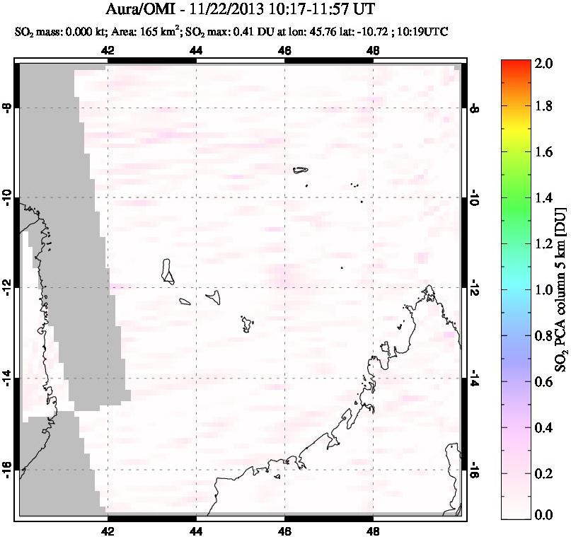 A sulfur dioxide image over Comoro Islands on Nov 22, 2013.