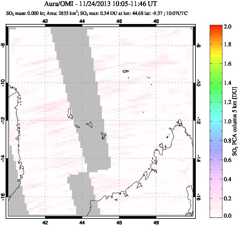 A sulfur dioxide image over Comoro Islands on Nov 24, 2013.