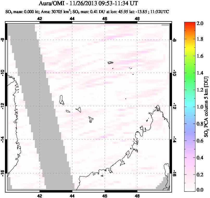 A sulfur dioxide image over Comoro Islands on Nov 26, 2013.