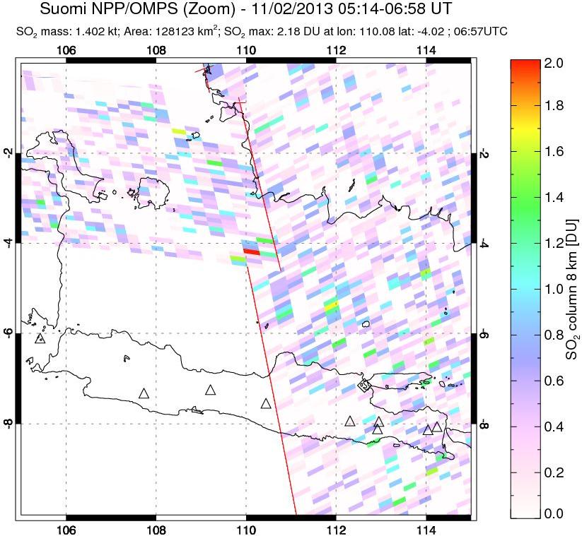 A sulfur dioxide image over Java, Indonesia on Nov 02, 2013.