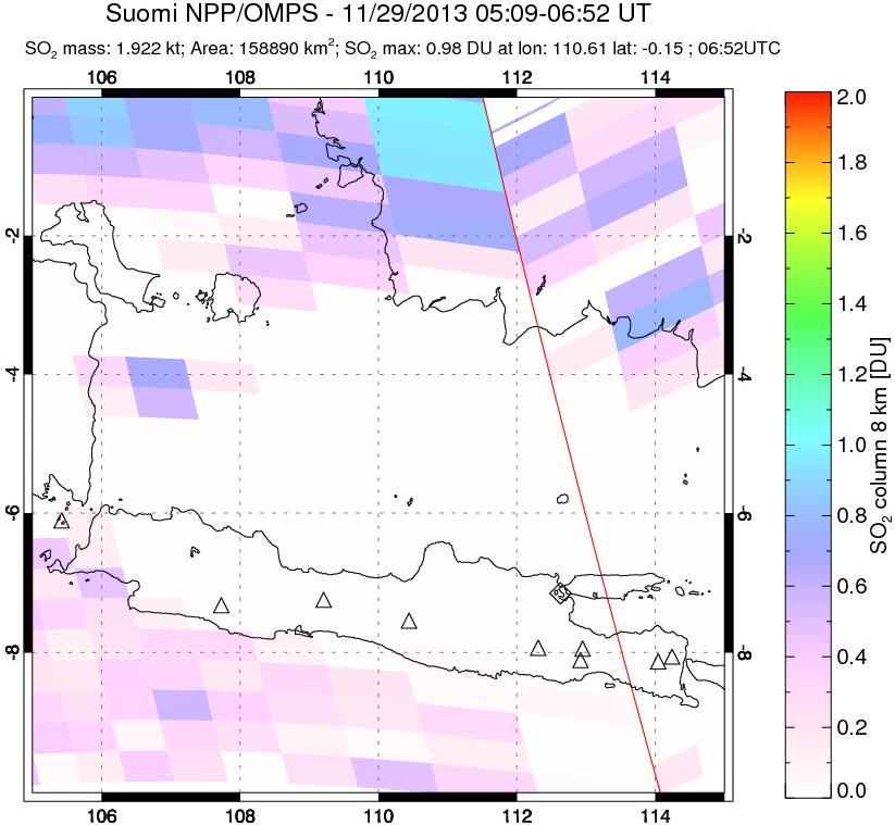 A sulfur dioxide image over Java, Indonesia on Nov 29, 2013.