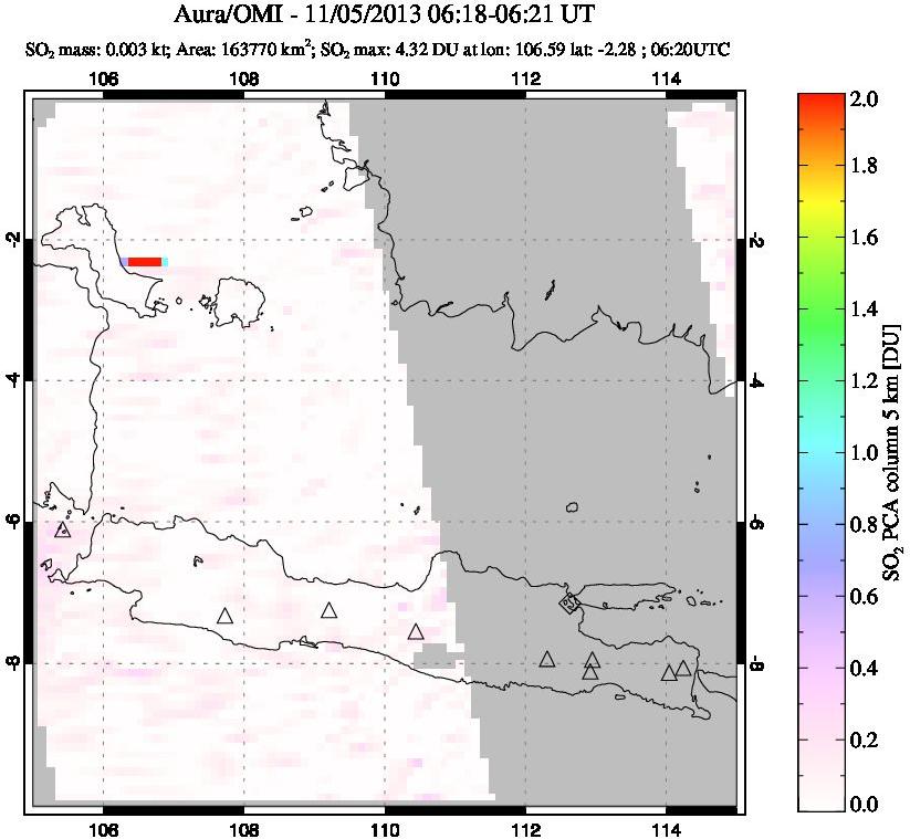 A sulfur dioxide image over Java, Indonesia on Nov 05, 2013.