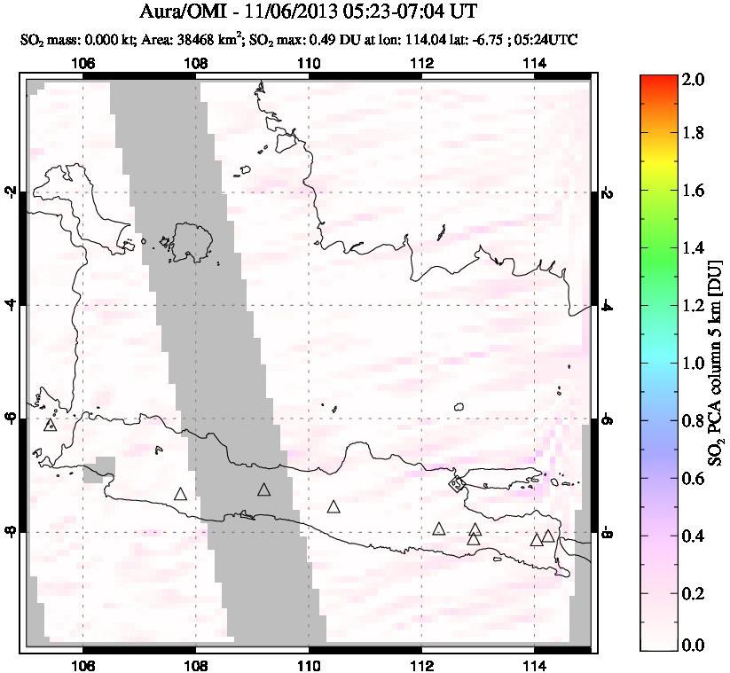 A sulfur dioxide image over Java, Indonesia on Nov 06, 2013.