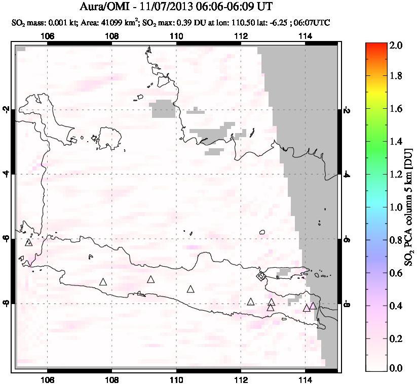 A sulfur dioxide image over Java, Indonesia on Nov 07, 2013.