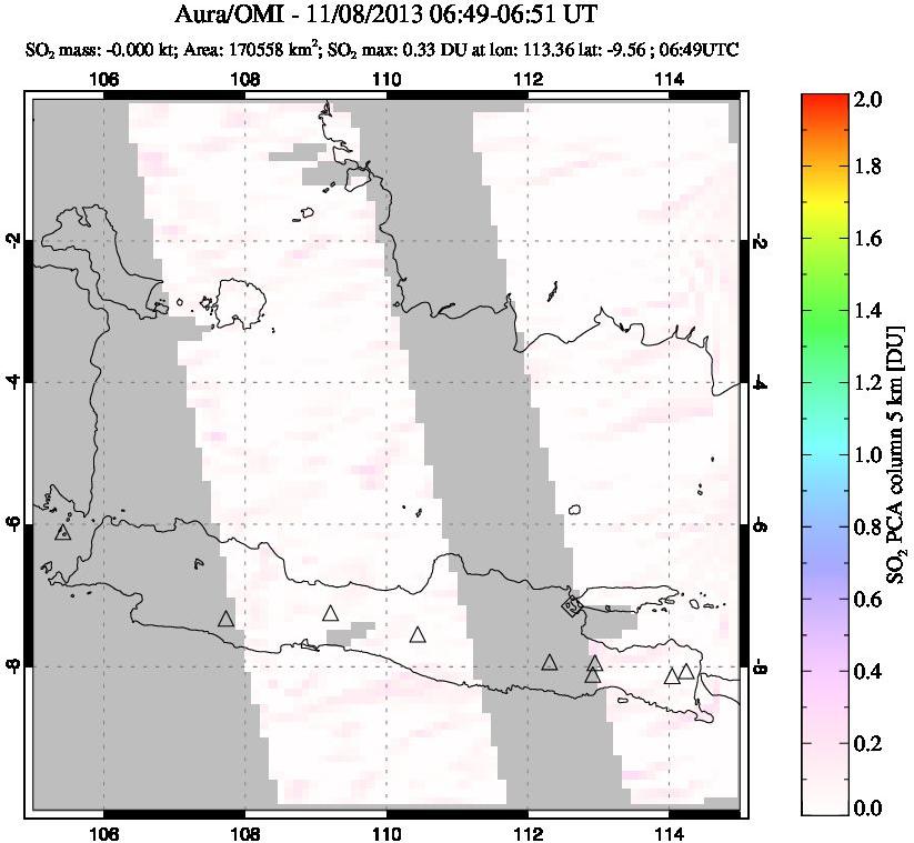 A sulfur dioxide image over Java, Indonesia on Nov 08, 2013.