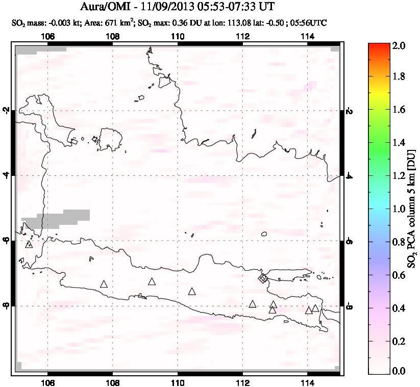 A sulfur dioxide image over Java, Indonesia on Nov 09, 2013.