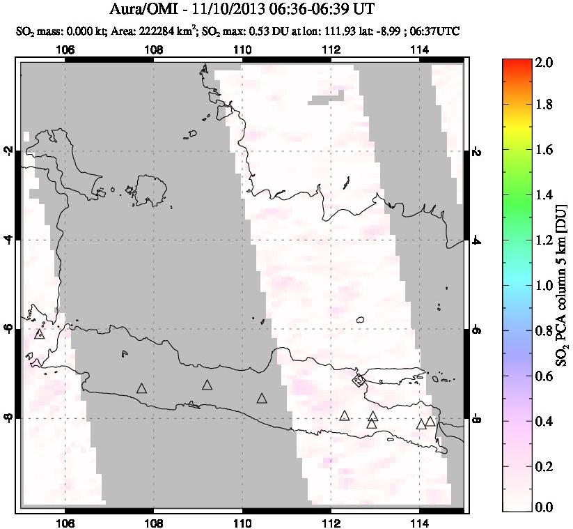 A sulfur dioxide image over Java, Indonesia on Nov 10, 2013.
