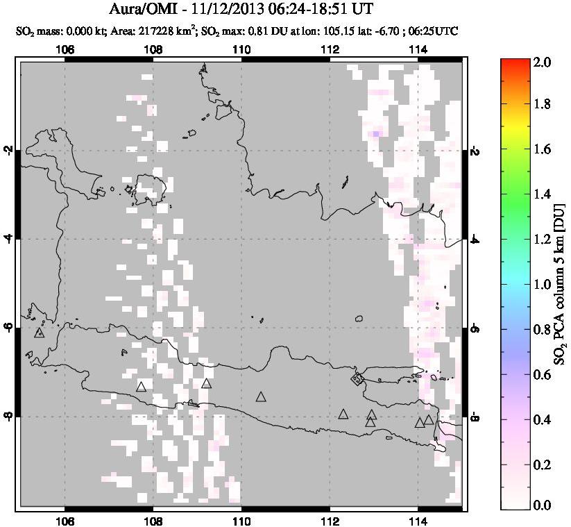A sulfur dioxide image over Java, Indonesia on Nov 12, 2013.