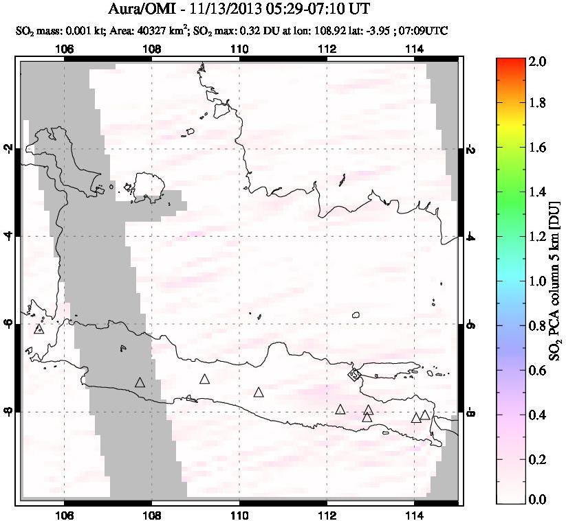 A sulfur dioxide image over Java, Indonesia on Nov 13, 2013.
