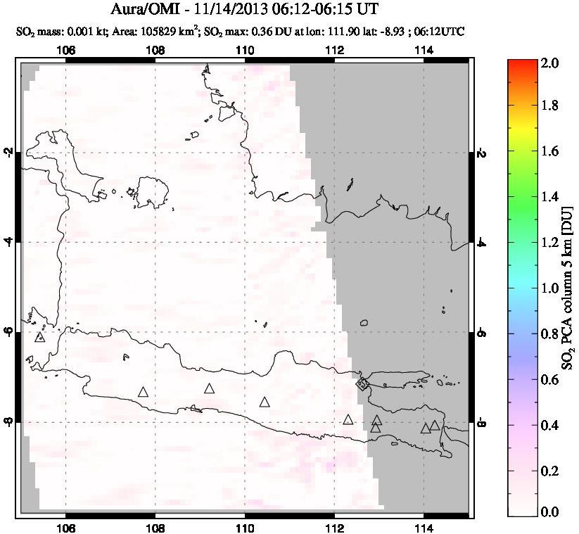 A sulfur dioxide image over Java, Indonesia on Nov 14, 2013.