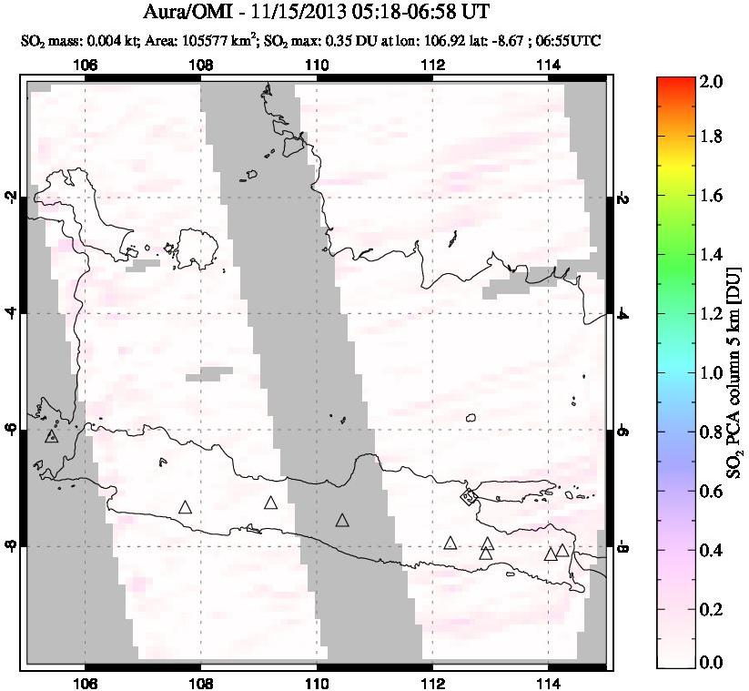 A sulfur dioxide image over Java, Indonesia on Nov 15, 2013.