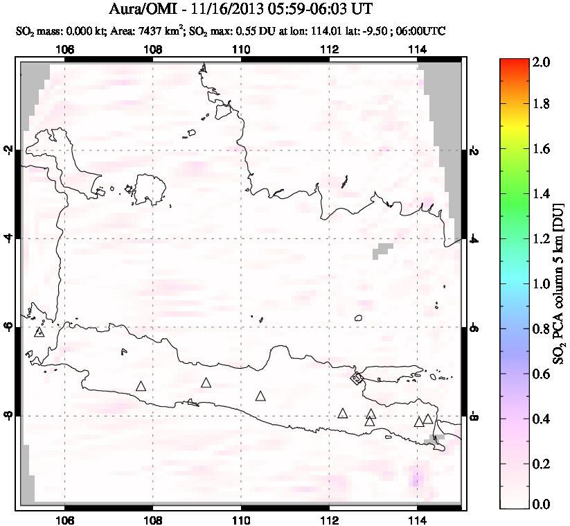 A sulfur dioxide image over Java, Indonesia on Nov 16, 2013.