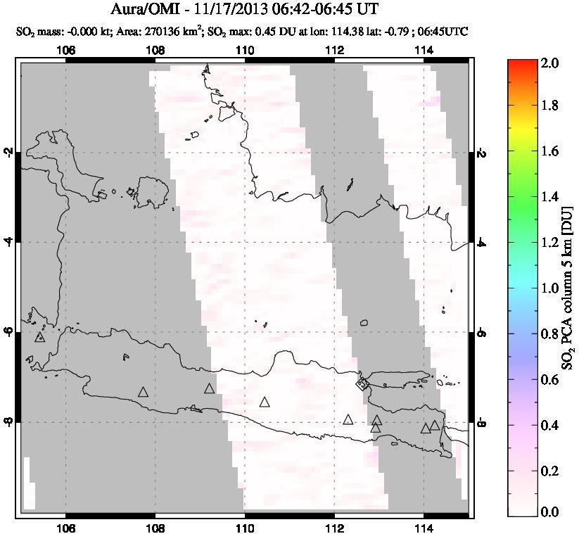A sulfur dioxide image over Java, Indonesia on Nov 17, 2013.