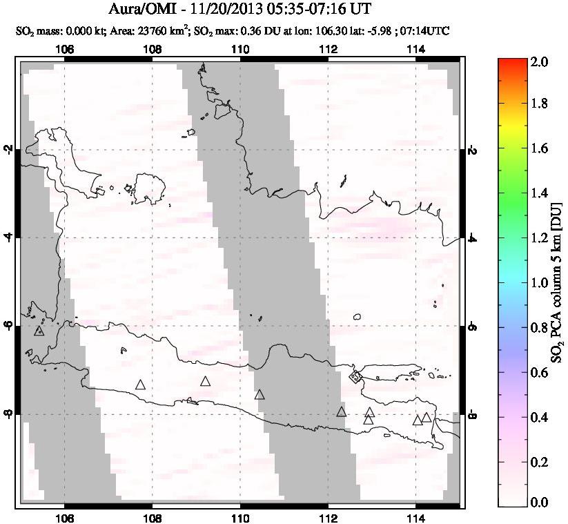 A sulfur dioxide image over Java, Indonesia on Nov 20, 2013.