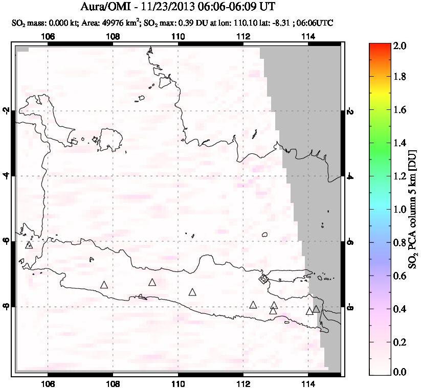 A sulfur dioxide image over Java, Indonesia on Nov 23, 2013.