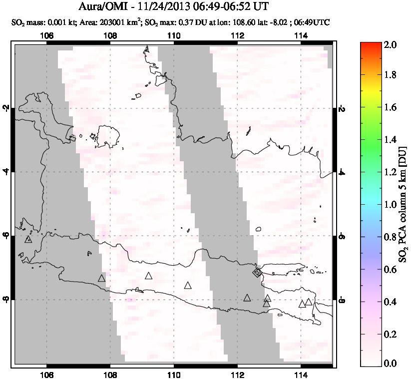 A sulfur dioxide image over Java, Indonesia on Nov 24, 2013.