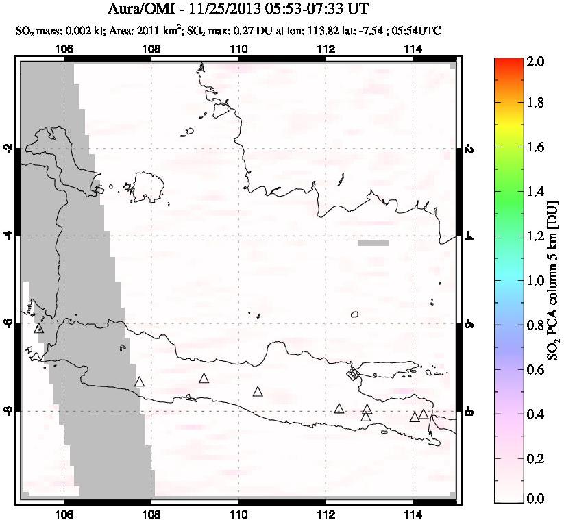 A sulfur dioxide image over Java, Indonesia on Nov 25, 2013.