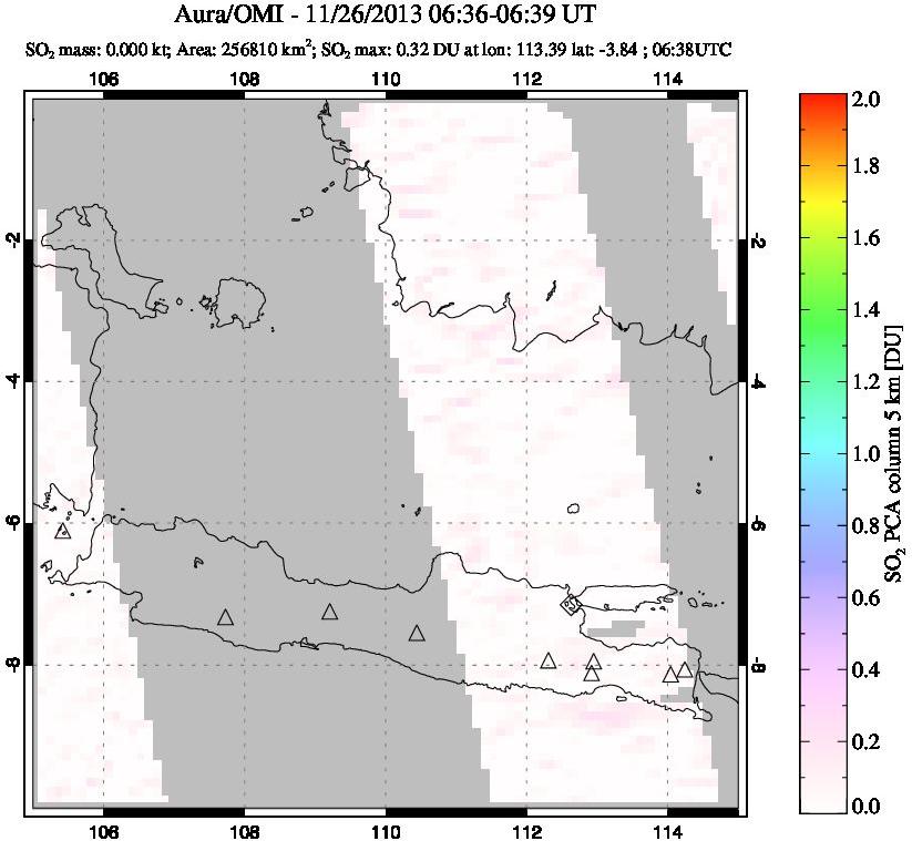 A sulfur dioxide image over Java, Indonesia on Nov 26, 2013.