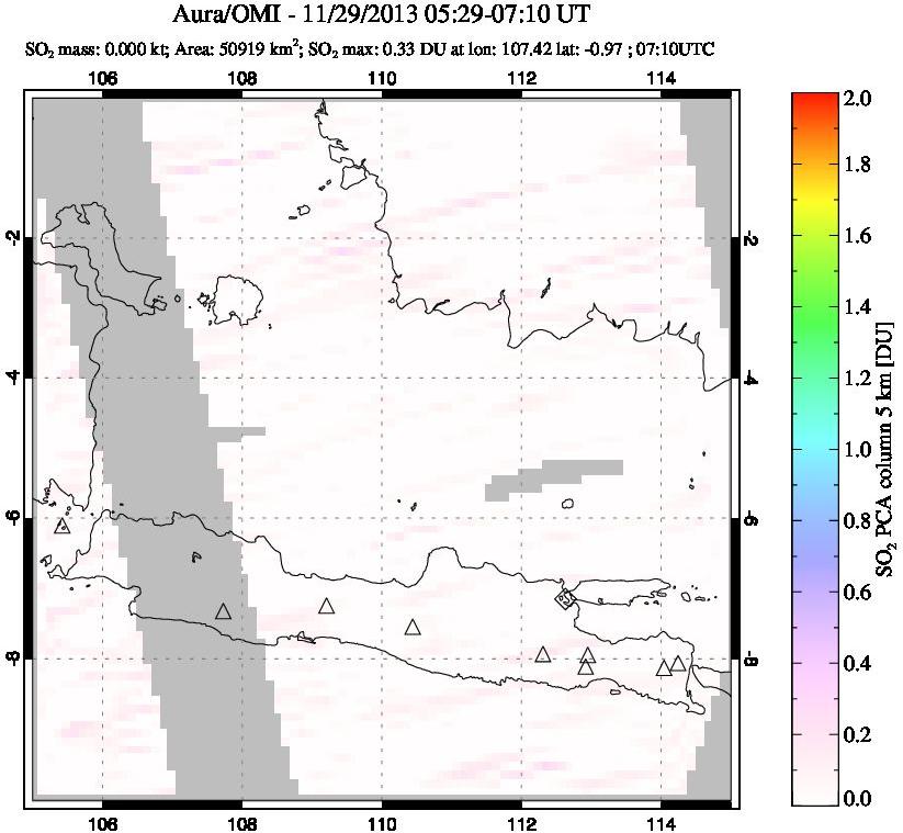 A sulfur dioxide image over Java, Indonesia on Nov 29, 2013.
