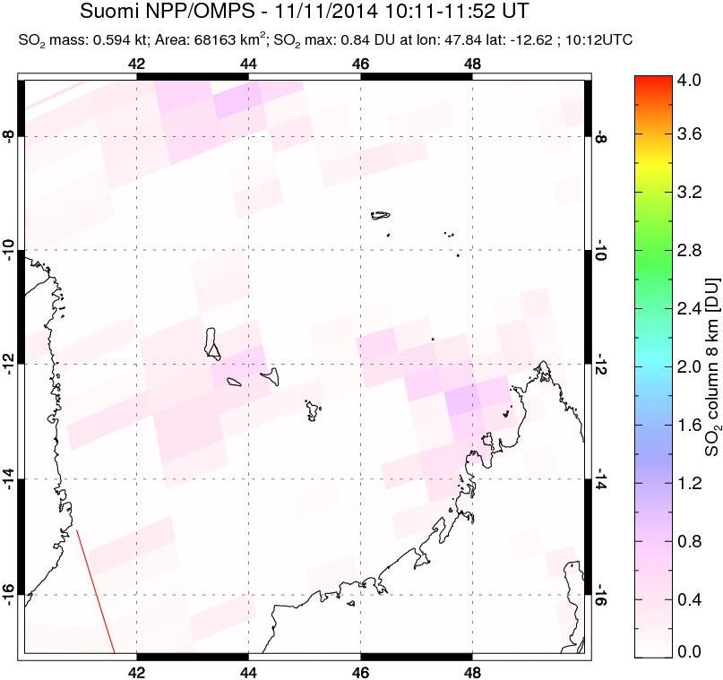 A sulfur dioxide image over Comoro Islands on Nov 11, 2014.