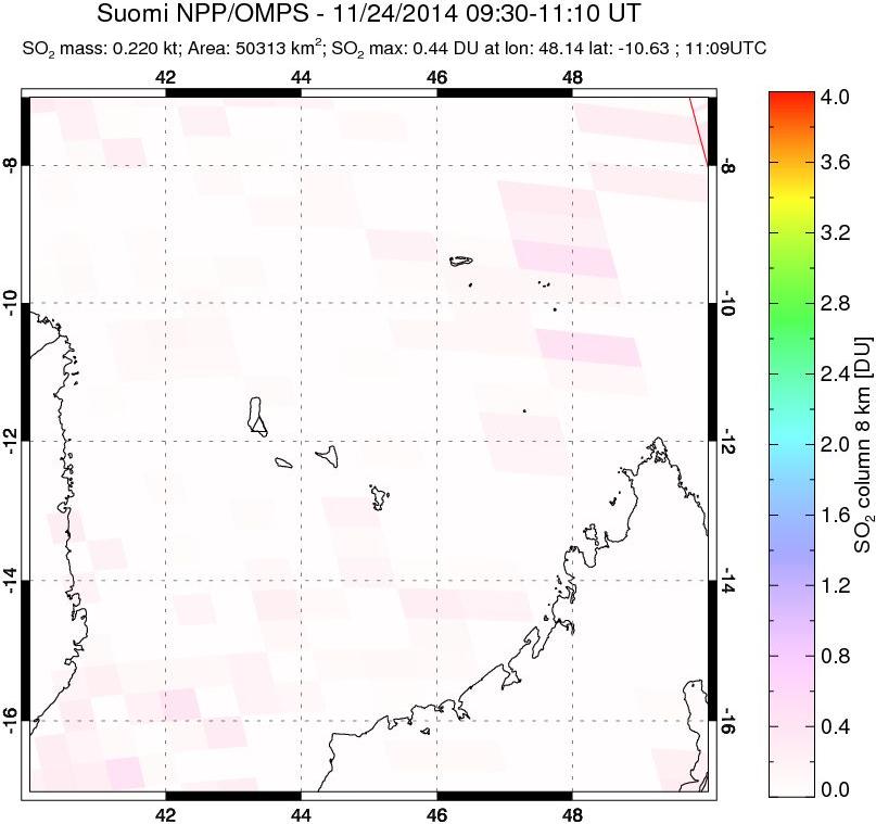 A sulfur dioxide image over Comoro Islands on Nov 24, 2014.