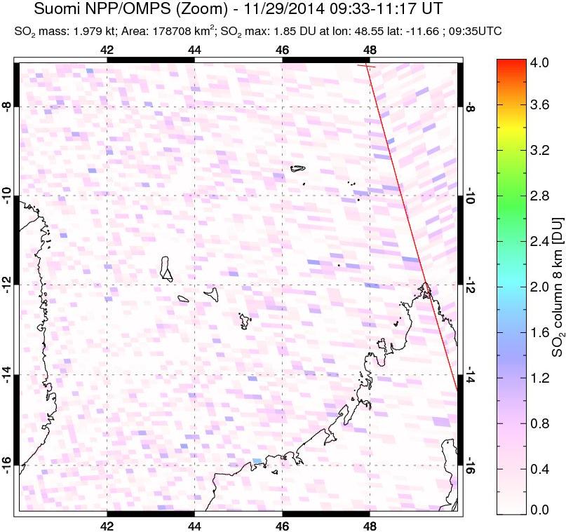 A sulfur dioxide image over Comoro Islands on Nov 29, 2014.