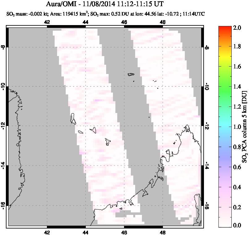 A sulfur dioxide image over Comoro Islands on Nov 08, 2014.