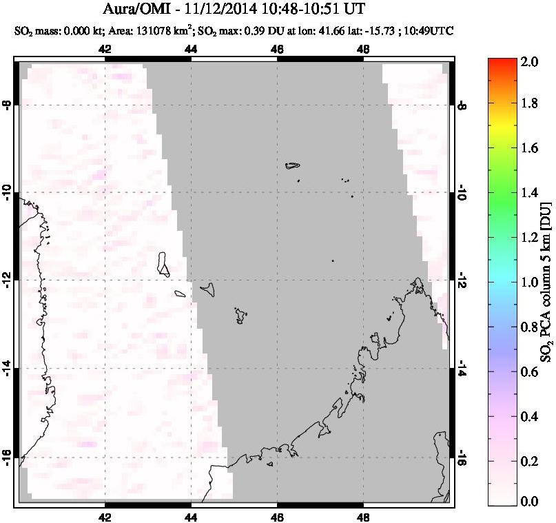 A sulfur dioxide image over Comoro Islands on Nov 12, 2014.