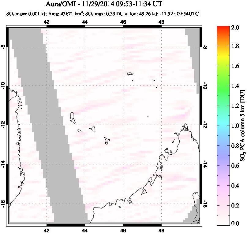 A sulfur dioxide image over Comoro Islands on Nov 29, 2014.