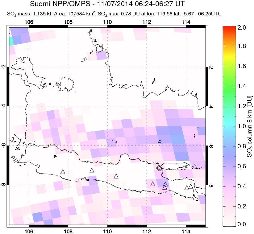 A sulfur dioxide image over Java, Indonesia on Nov 07, 2014.