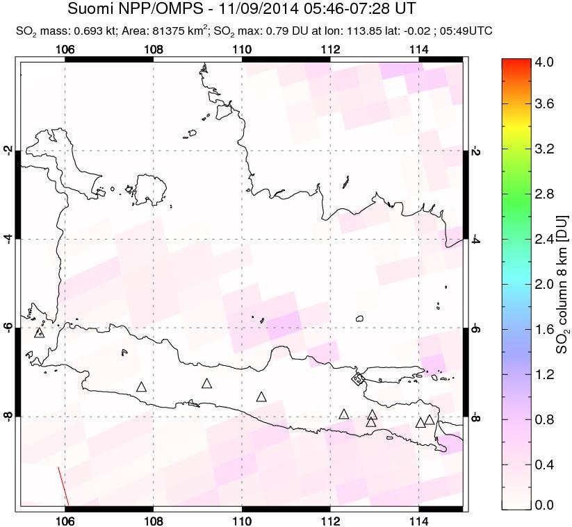 A sulfur dioxide image over Java, Indonesia on Nov 09, 2014.