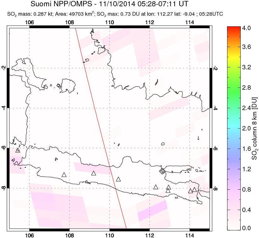 A sulfur dioxide image over Java, Indonesia on Nov 10, 2014.