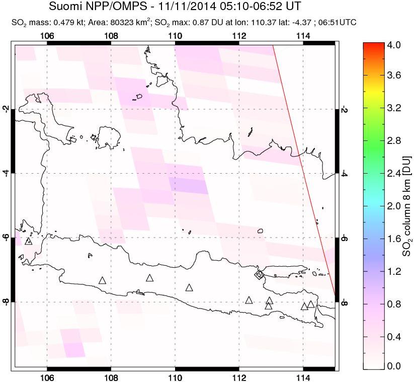 A sulfur dioxide image over Java, Indonesia on Nov 11, 2014.