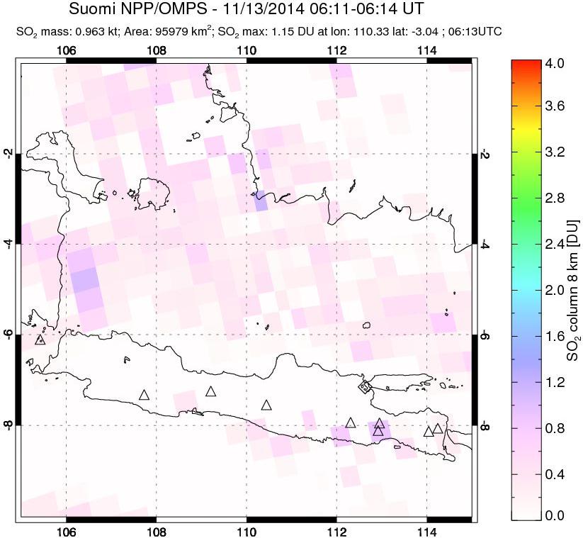A sulfur dioxide image over Java, Indonesia on Nov 13, 2014.