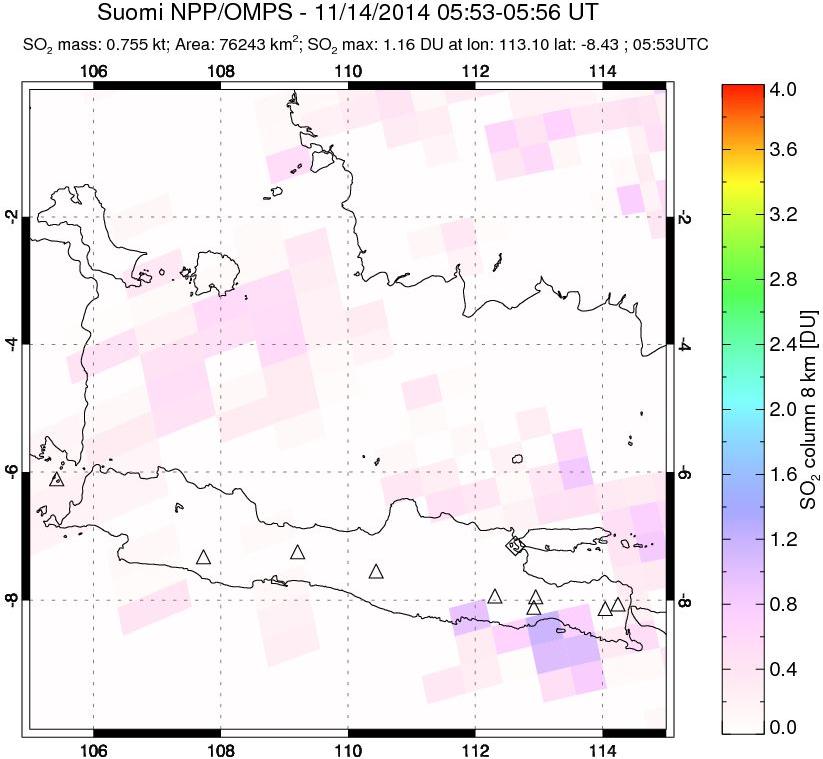 A sulfur dioxide image over Java, Indonesia on Nov 14, 2014.