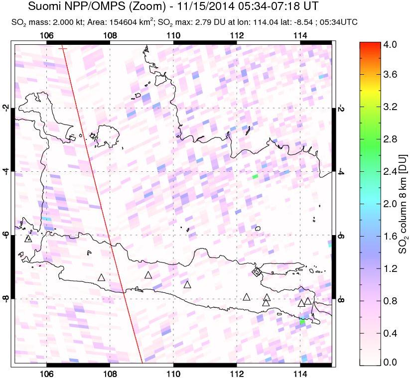 A sulfur dioxide image over Java, Indonesia on Nov 15, 2014.